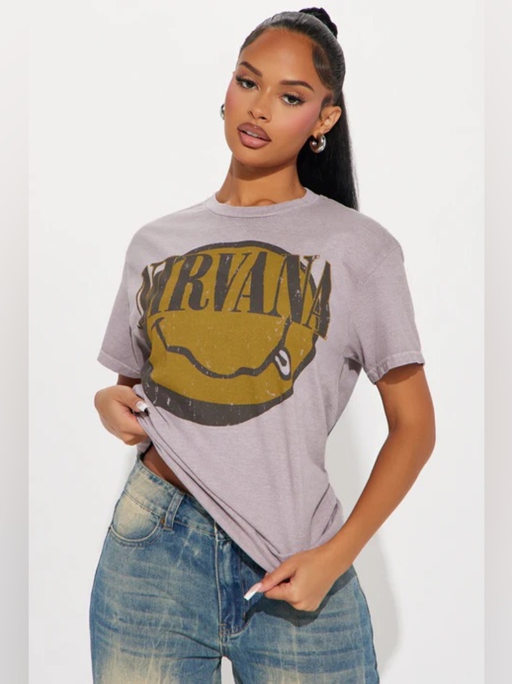NWT NIRVANA TONGUE OUT GRAPHIC TEE, MOCHA, VARIOUS SIZES